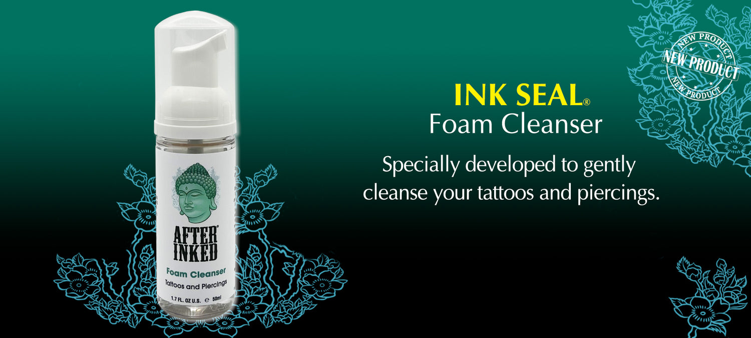 Ink Seal Foam Cleanser for Tattoos and Piercings. Specially developed to gently cleanse your tattoos and piercings.