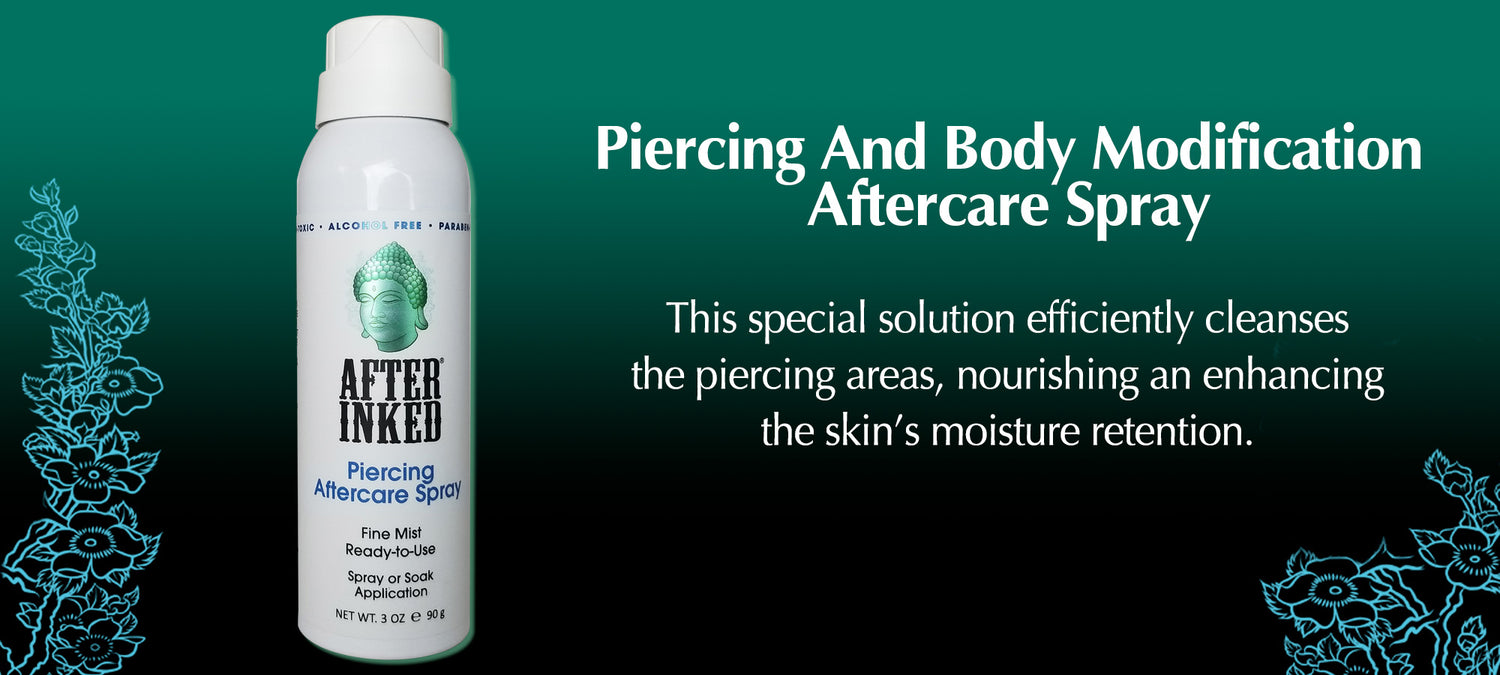 Piercing and Body modification aftercare spray. This special solution cleanses the piercing areas, nourishing and enhancing the skin's moisture retention