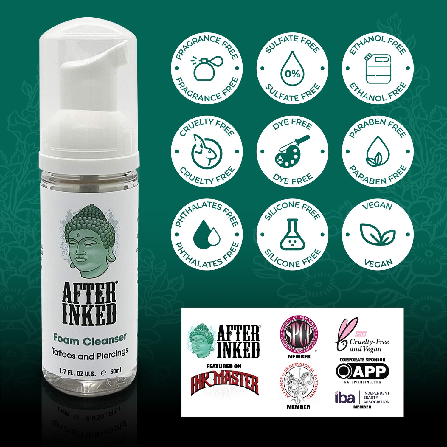 Fragrance-free, Sulfate-free, Ethanol-free, Cruelty-free, Dye-free, Paraben-free, Phthalates-free, Silicone-free, Vegan.