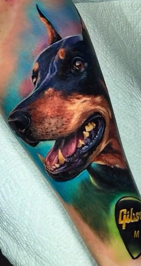 Dog tattoo by @chagall.tattoos