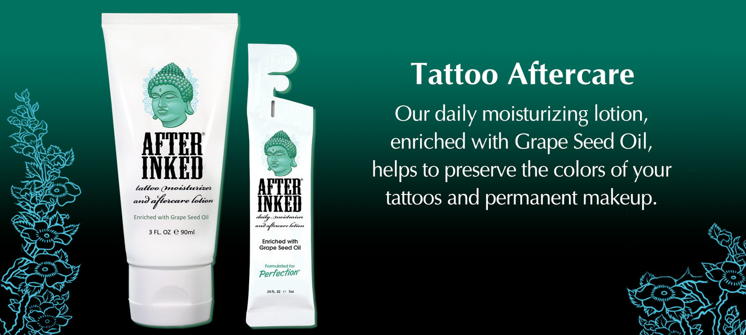 Tattoo daily moisturizer and aftercare lotion. Our daily moisturizing lotion , enriched with grape seed oil, helps to preserve the colors of your tattoos and permanent makeup.