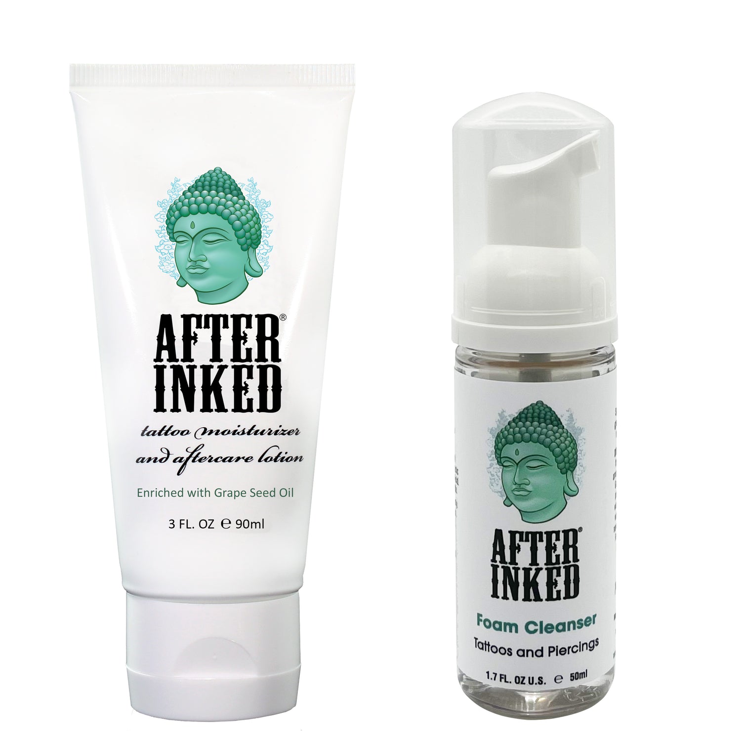 Tattoo aftercare bundle: Tattoo aftercare and piercing aftercare foam cleanser, 1.7oz bottle, plus Tattoo aftercare and piercing aftercare foam cleanser, 1.7oz bottle