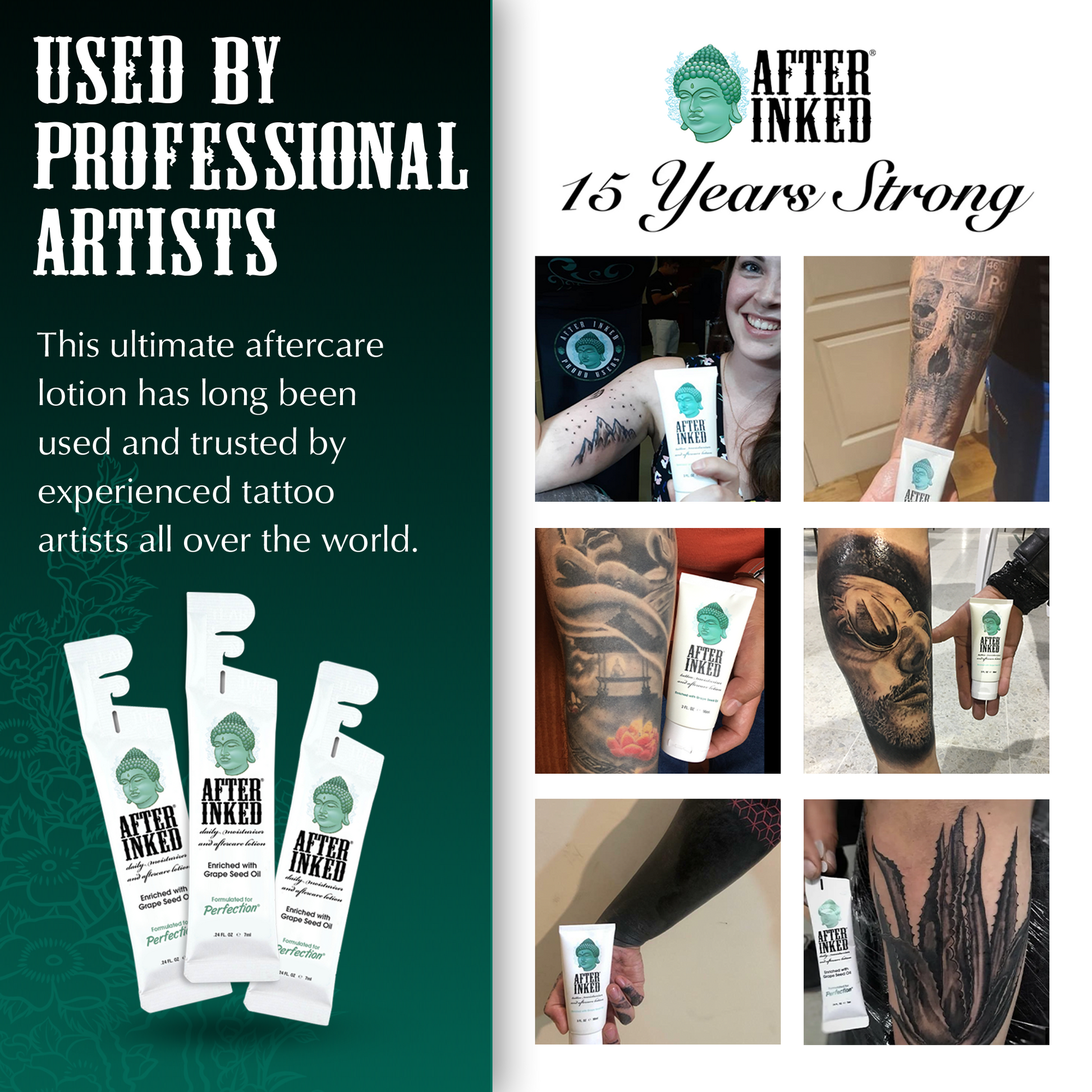 Tattoo aftercare. Used by professional tattoo artists. This ultimate tattoo aftercare lotion has long been used and trusted by experienced tattoo artists all over the world.