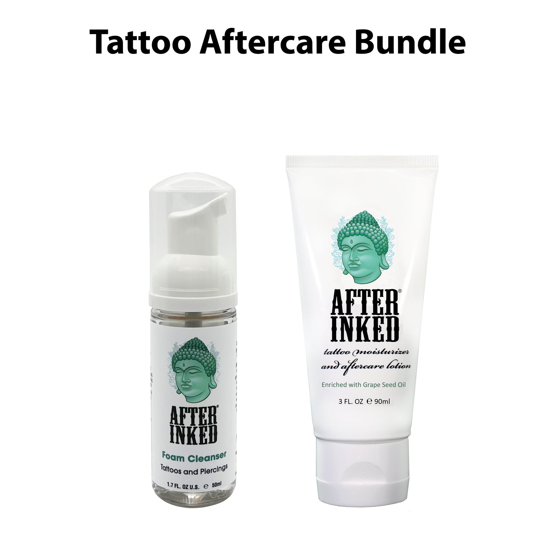 Tattoo aftercare bundle: Tattoo aftercare and piercing aftercare foam cleanser, 1.7oz bottle, plus Tattoo aftercare and piercing aftercare foam cleanser, 1.7oz bottle